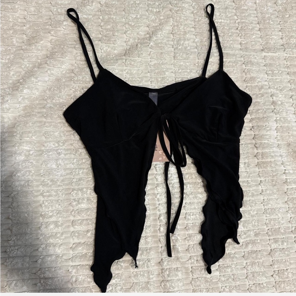 Black Tie-Front Crop Top